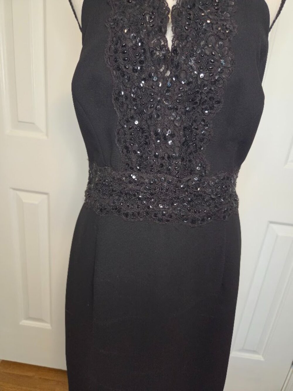 KIR Size 12 Black Beaded Halter Open Back Cocktail Dress - Picture 3 of 5